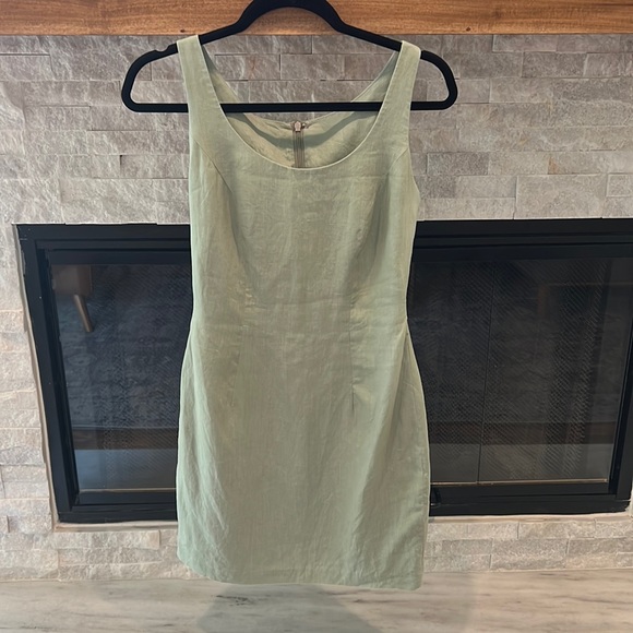 Vintage Dresses & Skirts - Vintage 100% Linen 90s Style Sage Green Mini Dress